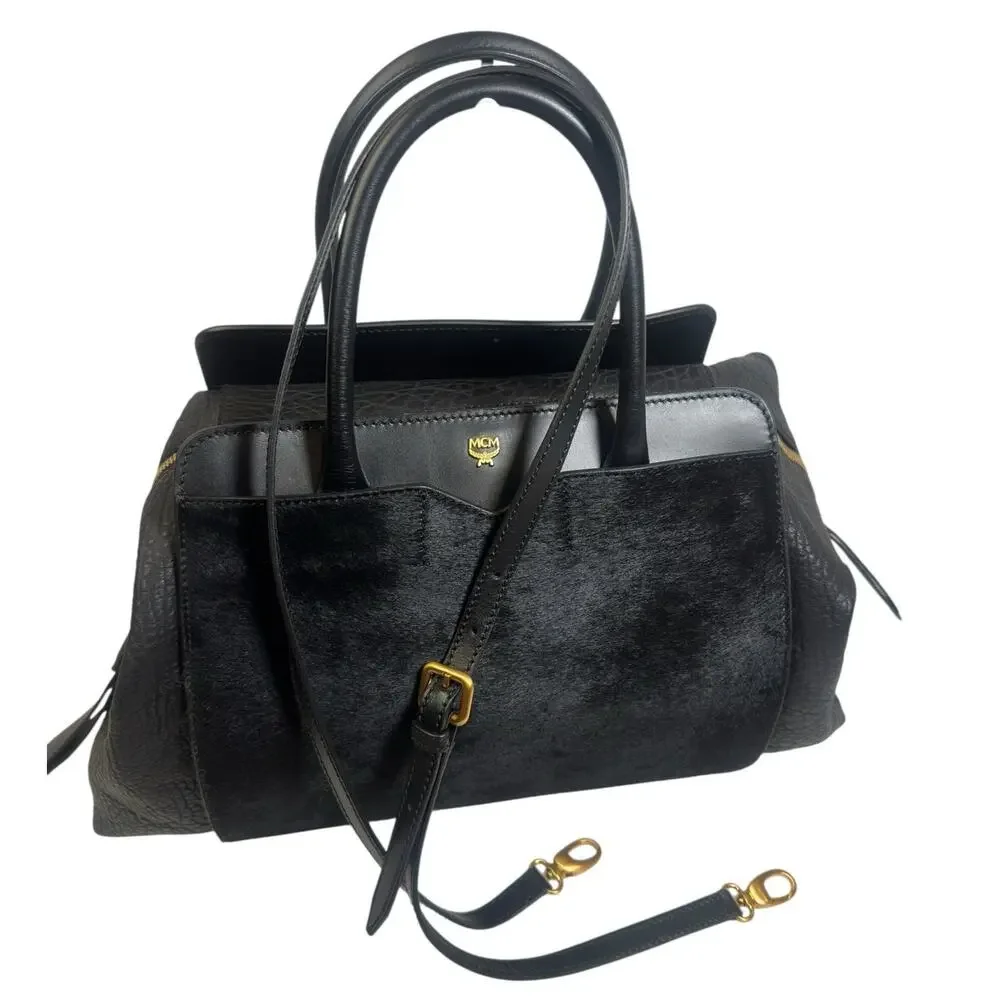 MCM Black Leather & Pony Hair Travel Bag – Made in Italy – Excellent Condition